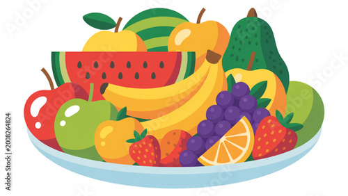 Foto Colorful fresh fruit and vegetable platter with a bowl of salad and sandwich Vec