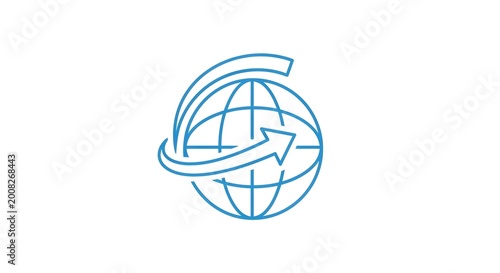 Global internet access vector icon. Globe with circling arrow symbolizes worldwide connectivity, international communication, and digital networking