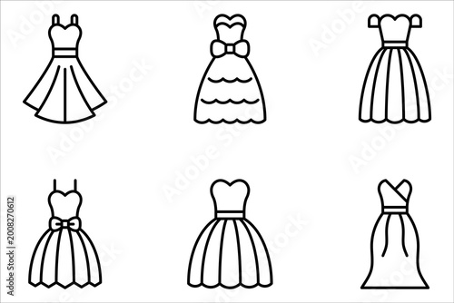 Wedding dress icon set. Female fashion concept. vector illustration on white background