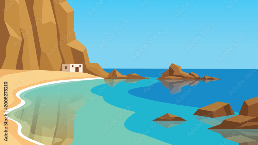 Fototapeta premium Hidden Arch Mediterranean Beach Flat Design Illustration