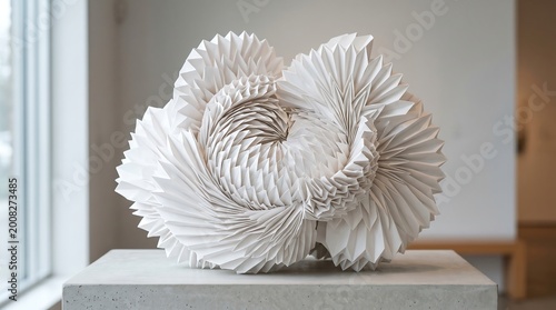 White paper sculpture on a pedestal