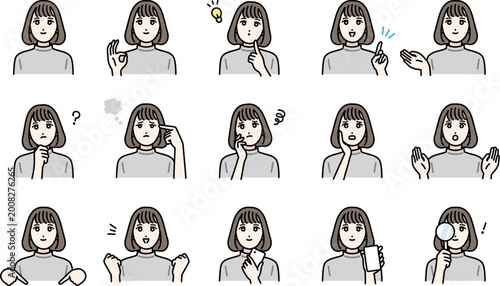 若い女性の様々な表情バリエーション　アバターセット