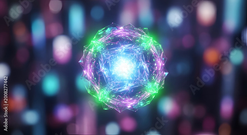 Vibrant glowing orb with colorful lights.