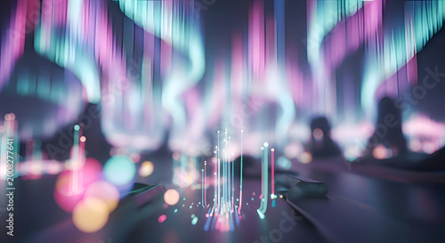 Abstract colorful neon light trails background.