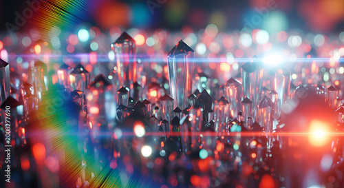 Vibrant cityscape with colorful lights reflected.