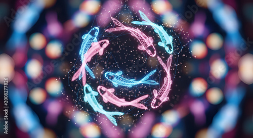 Koi Fish in Circle Pattern Design.