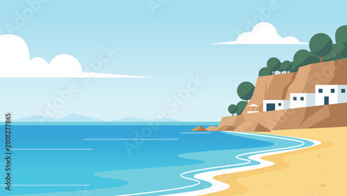 Foto Open Shore Mediterranean Beach Flat Design Illustration