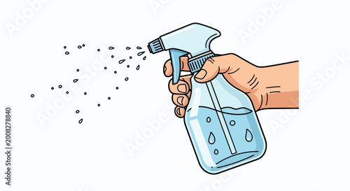 Hand holding a spray bottle spraying.