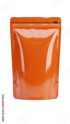 Vibrant orange stand-up pouch isolated on transparent background