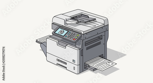 Office printer with open trays.