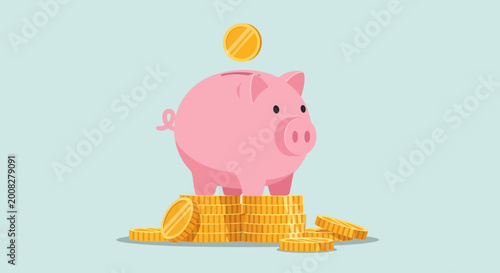 Photos Pink Pig Saving Money Coins Stack.