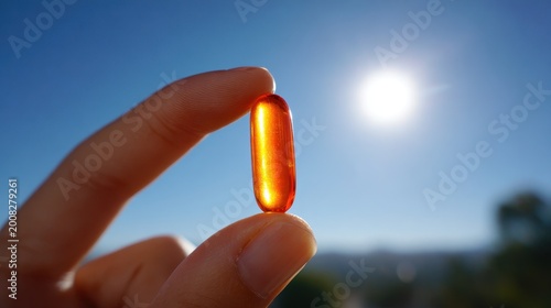Sunlit scene of a hand presenting a soft gel capsule to symbolize daily nutrition and wellness