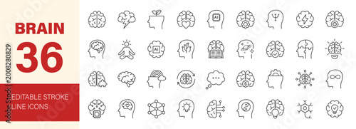 Tableau sur toile Brain icon set. Editable line icons. Vector illustration.