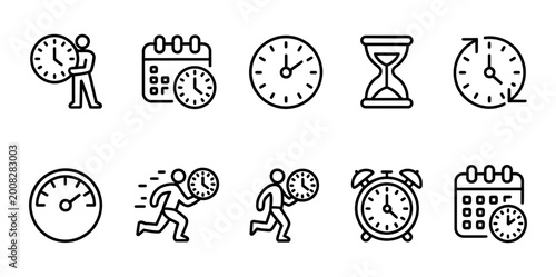 Collection of vector icons representing time and productivity displayed in