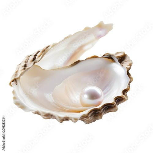 Open oyster with pearl isolated on white 