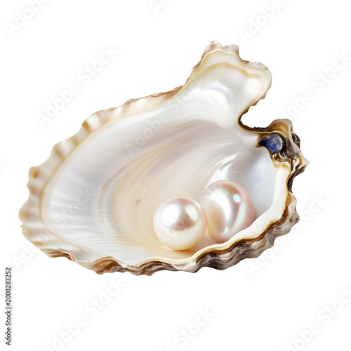 Open oyster with pearl isolated on white 