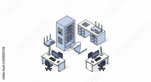 Bild auf Leinwand Computer server room with workstations and network equipment.