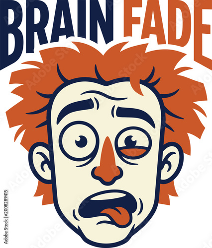 Brain Fade Mental Burnout Illustration | Funny Exhausted Man Vector Sticker for Social Media