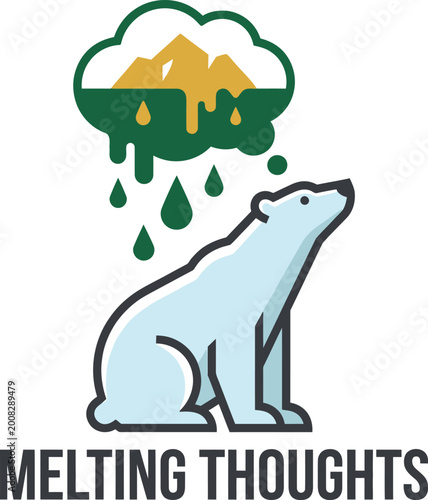 Climate Change Awareness Polar Bear Vector - Global Warming Melting Ice Cap Icon Illustration