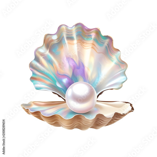 Pearl inside seashell isolated on white background