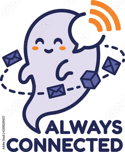 Digital Marketing Ghost Vector | Cute Connectivity Illustration for Email and Tech Support