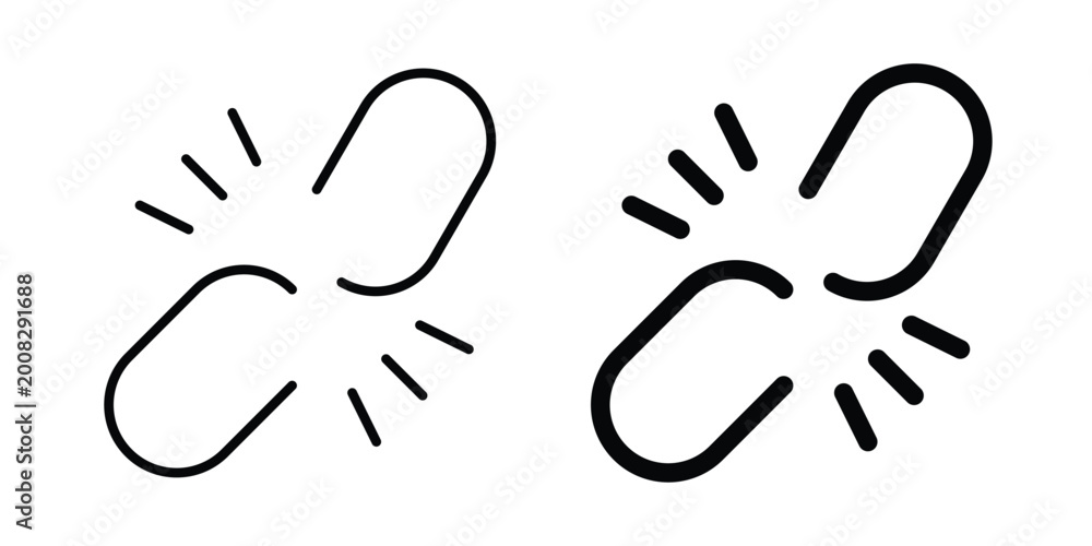 Obraz premium Broken link icon Illustration vector set, glyph and line icons
