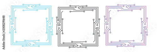 Futuristic circuit frame set digital technology HUD border square interface vector illustration