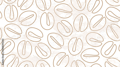 Coffee Seamless Pattern. Sketch for Food Shop, Menu, Bakery Cafe. Coffee Beans with Grunge Effect Brown and Beige Colors. Vector Art Border Background.