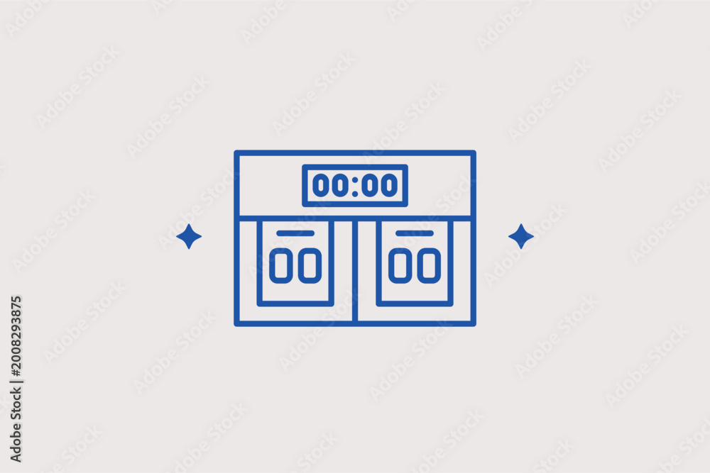 Obraz premium Electronic scoreboard line icon for tracking game points and remaining time. Functional vector illustration for sports results websites and live match tracker apps.