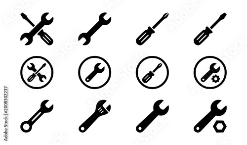 Canvas-taulu Wrench and screwdriver glyph icon set with repair tools and labour day symbol ve