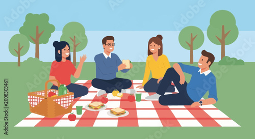 Konstfotografi Friends Enjoying Picnic in Park - Summer Outdoor Gathering