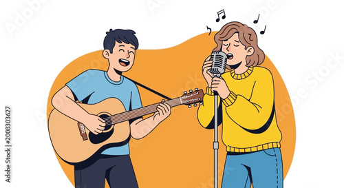 Quadro su tela Couple Singing and Playing Guitar Duo Performance Music Entertainment