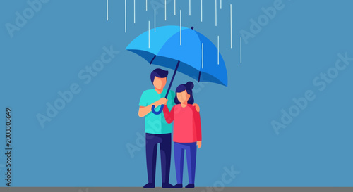 Tableau sur toile Couple Under Umbrella in Rain