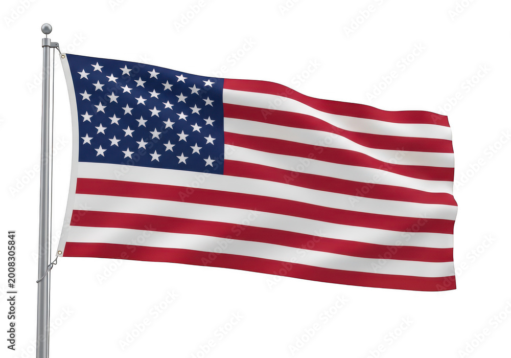 Obraz premium American flag waving in the wind on a clear day PNG isolated on transparent background
