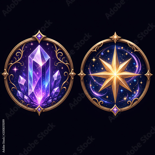 magic crystal and star celestial vintage gold emblems