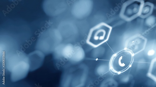 technical support center concept with digital network icons and customer service symbols on blue technology background