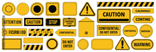 Фотография Caution frames warning borders and attention label templates for industrial safe