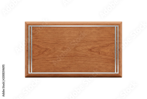 Tableau sur toile Wooden plaque with silver border top view isolated