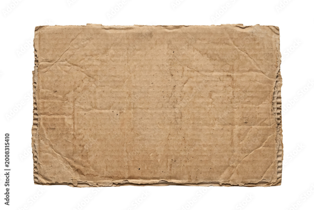 Fototapeta premium Brown corrugated cardboard piece top view isolated. Recycled paper material mockup.