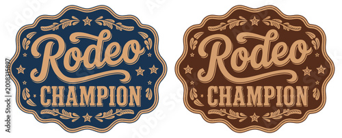 Fényképezés Rodeo champion cowboy belt buckle emblem featuring bull rider medal ornate typog