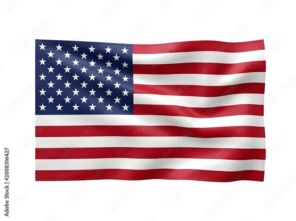 Fototapeta premium Waving American Flag with Stars and Stripes in Studio Lighting