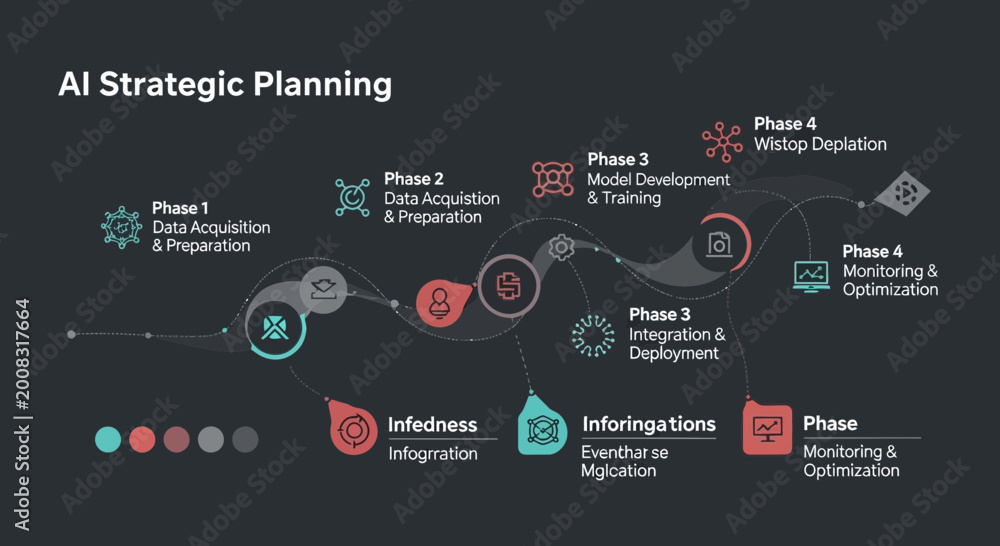 Fototapeta premium AI Strategic Planning Process Flowchart.