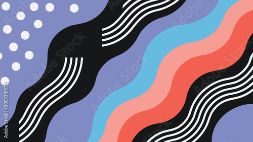 Cuadro en lienzo abstract wavy lines and dots pattern vibrant color scheme