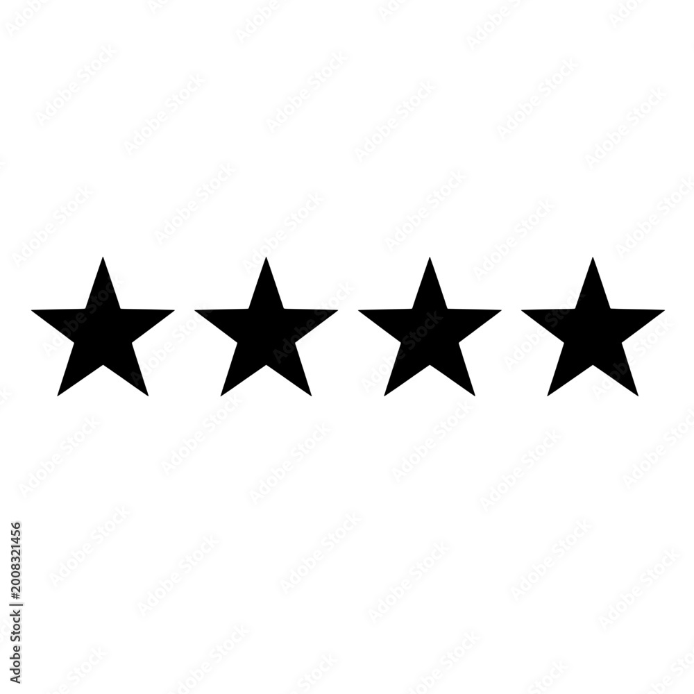Fototapeta premium Star rating set with four bold black five-point stars for feedback, review, and user satisfaction graphics
