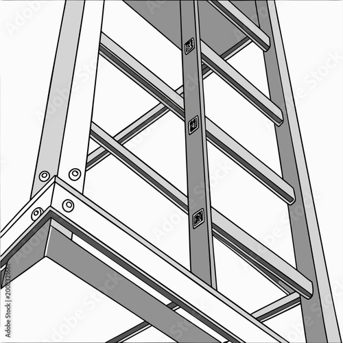 Bild auf Leinwand Close-up low angle view of a step ladder structure in line art style with home i