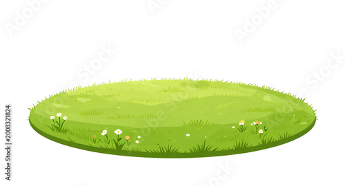 Tableau sur toile cartoon grass plot vector illustration, vibrant green lawn graphic, nature meado