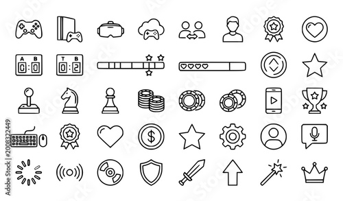 Quadro su tela Gaming outline icon set with controller VR cloud gaming console and editable str