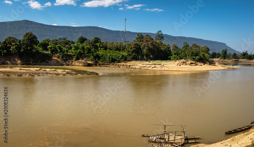 Photos Panorama river plateau Mekong tributary ferry crossing Xakhe Laos