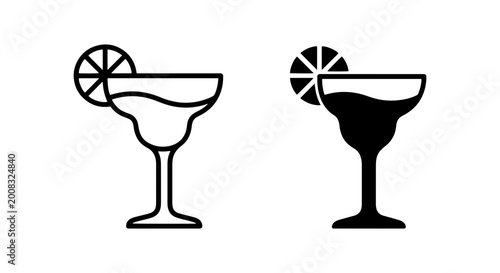 Obraz na plátně set of two black and white outline style drinkware silhouettes with lime garnish