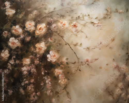 Grunge background with pink rose flowers